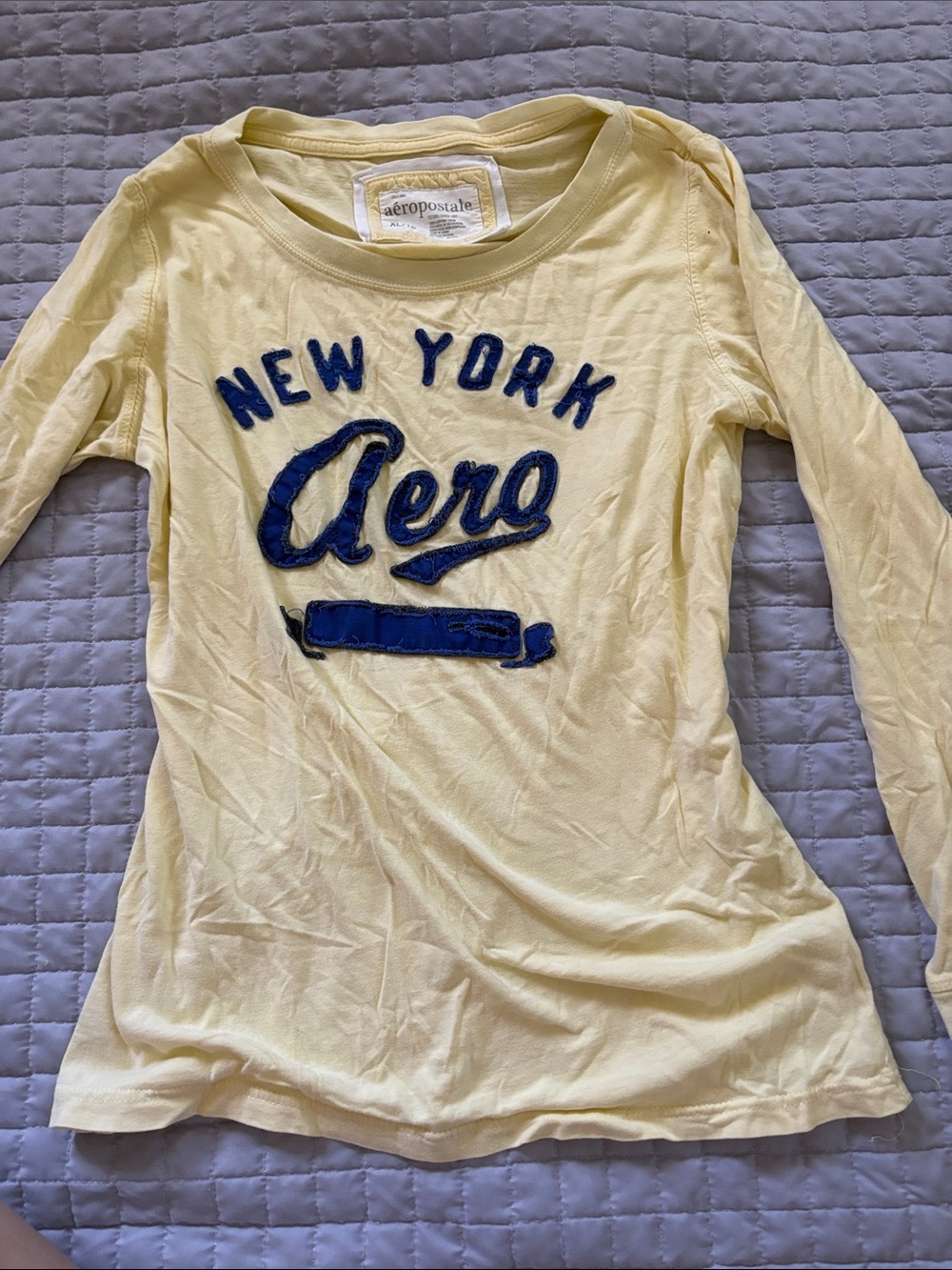 Aeropostale Pale Yellow Long Sleeve Tee with Navy Appliqué